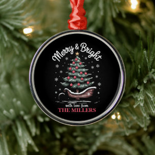 Peronalized Christmas Sleigh Tree Merry & Bright  Metal Tree Decoration