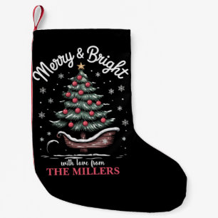 Peronalized Christmas Sleigh Tree Merry & Bright Small Christmas Stocking