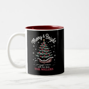 Peronalized Christmas Sleigh Tree Merry & Bright Two-Tone Coffee Mug