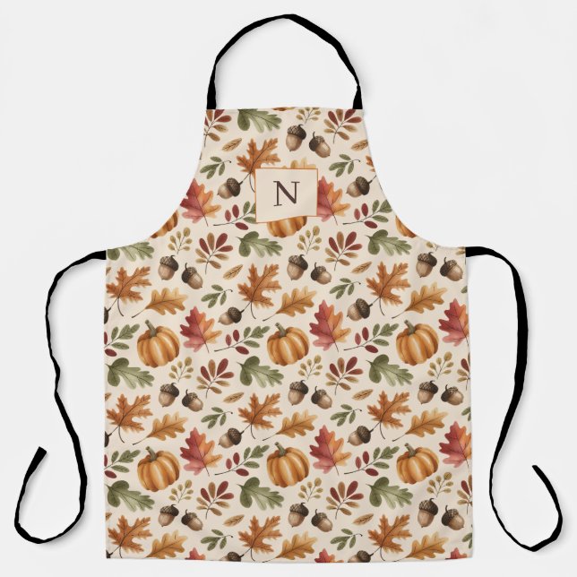 Peronalized Fall Earthy Orange Watercolor Leaves Apron (Front)
