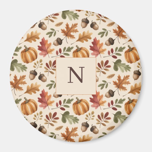 Peronalized Fall Earthy Orange Watercolor Leaves Magnet (Front)