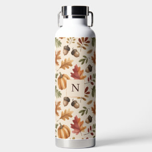 Peronalized Fall Earthy Orange Watercolor Leaves Water Bottle