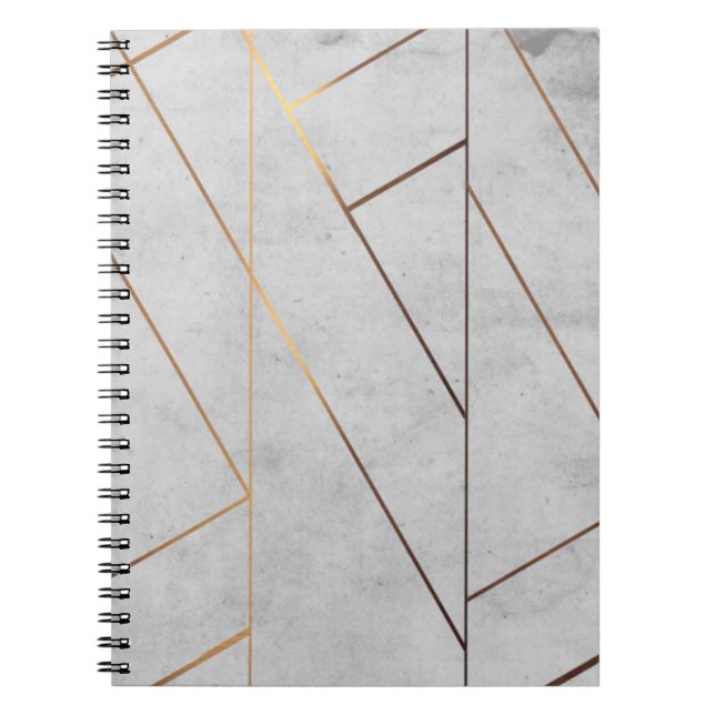 Peronalized Grey Marble Gold Geometric Notebook (Front)