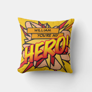Peronalized HERO Fun Modern Cool Trendy Comic Book Cushion