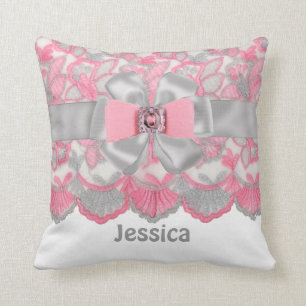Peronalized Pink,Grey Rhinestones,Bow Pillow Set