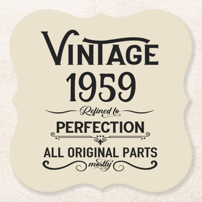 Perosnalized vintage 65th birthday party paper coaster (Front)