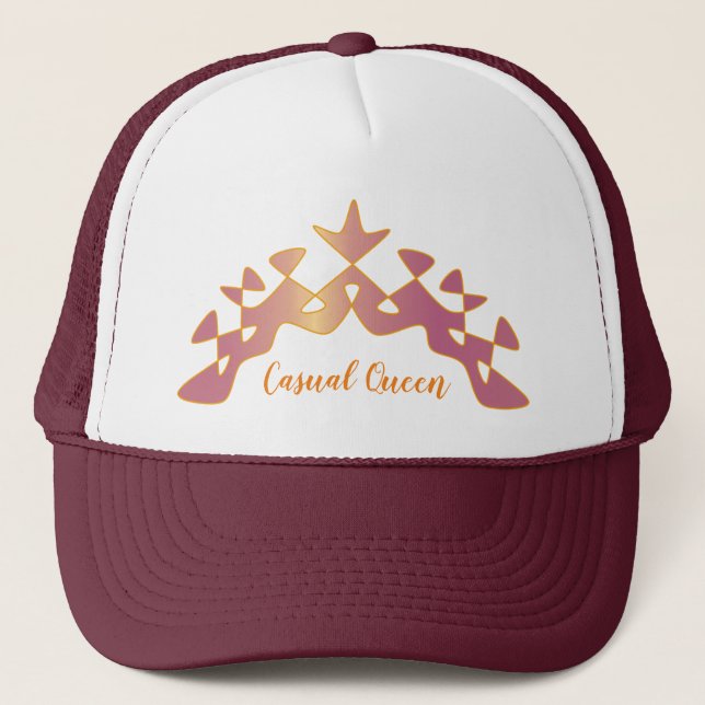 Perpetual "Casual Queen" Crown Orange Burgundy Trucker Hat (Front)