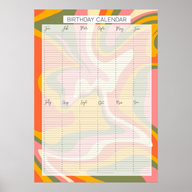 Perpetual Evergreen birthday Calendar Kathrin Legg Poster (Front)