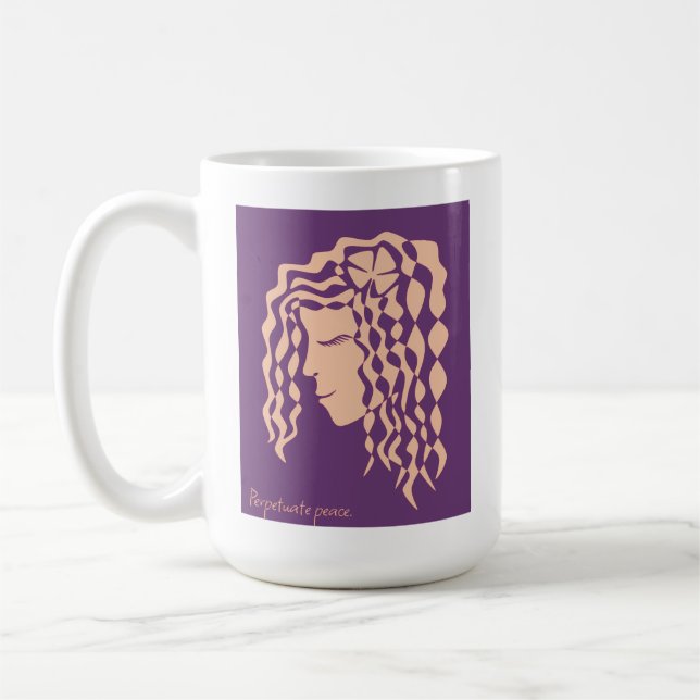 Perpetual Peaceful Woman Purple Peach Line Art Mug (Left)