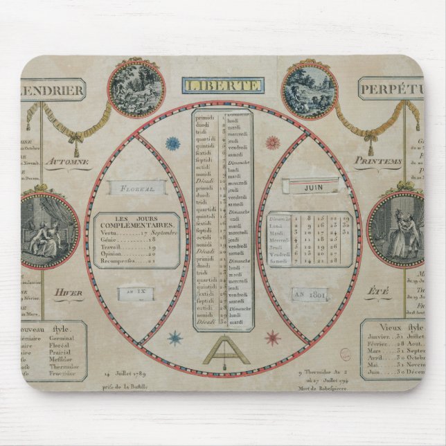 Perpetual Republican Calendar, June 1801 Mouse Mat (Front)