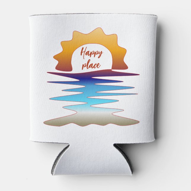 Perpetual Sun Beach "Happy Place" Line Art Can Cooler (Front)