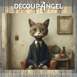 Perplexed Cat William in the Lounge - Decoupage - Tissue Paper