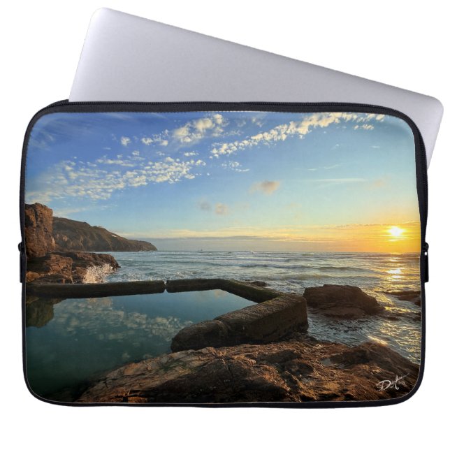 Perranporth Beach Pool at Sunset Laptop Sleeve (Front)