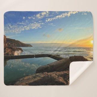 Perranporth Beach Pool at Sunset Sherpa Blanket