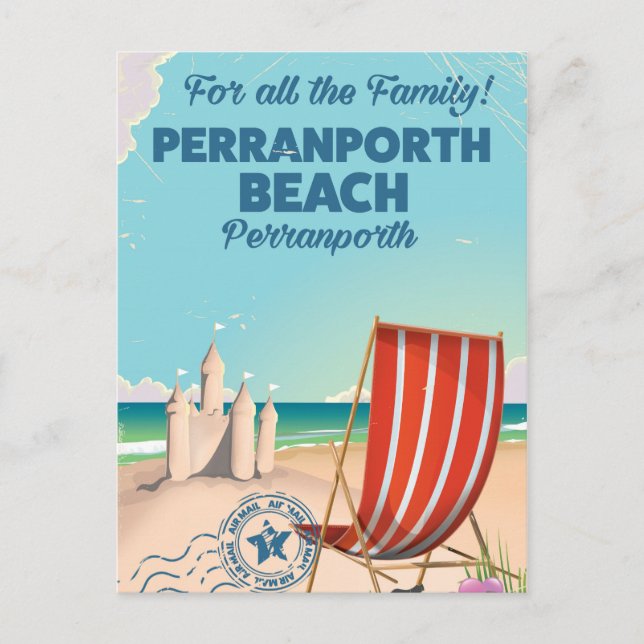 Perranporth beach Vintage seaside poster Postcard (Front)