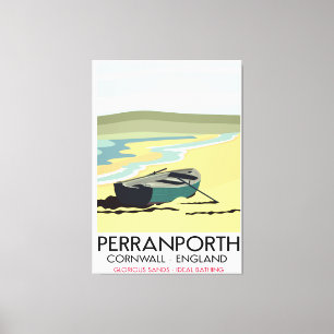Perranporth Cornwall Seaside travel poster. Canvas Print