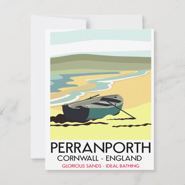 Perranporth Cornwall Seaside travel poster. Card (Back)