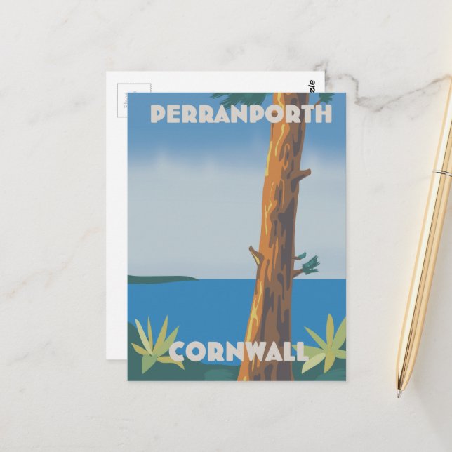 Perranporth Cornwall travel poster Postcard (Front/Back In Situ)