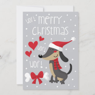 Perro salchicha Noel. Dachshund Santa. Holiday Card