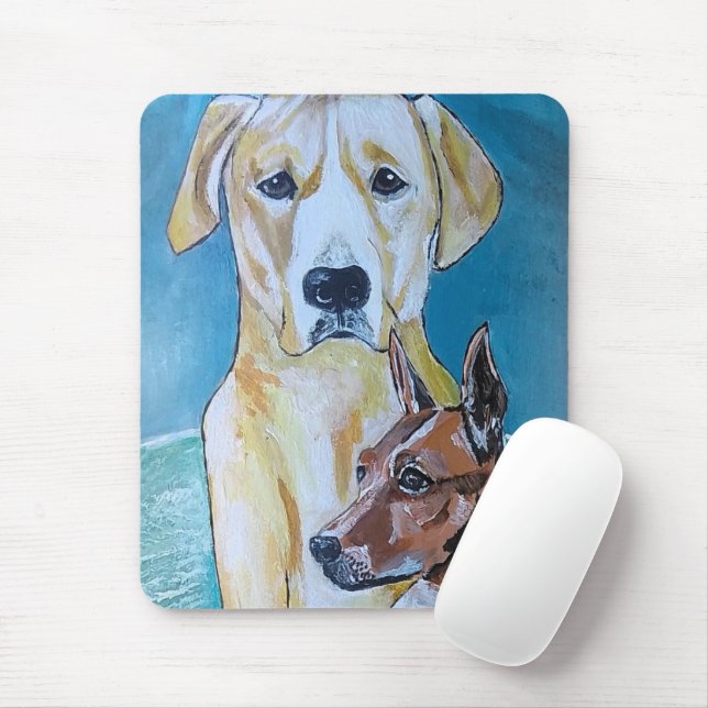Perros en la Playa Painting by Alfred Fox Mouse Mat (With Mouse)