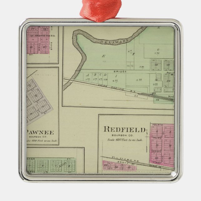 Perry, Memphis, Pawnee, Bronson, Redfield, Kansas Metal Tree Decoration (Front)