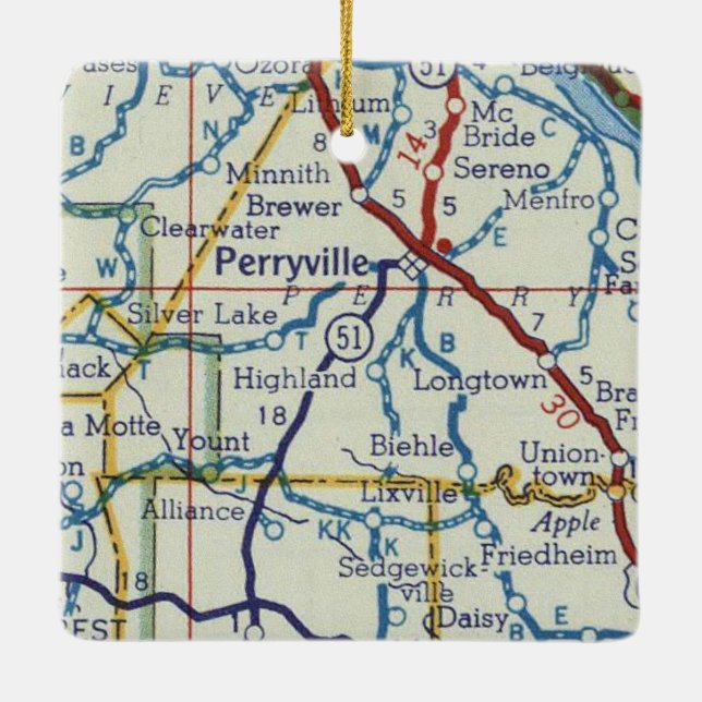Perryville MO Vintage Map Ceramic Ornament (Back)