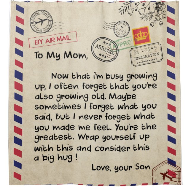 Persaonal Letter To My Mum From Son, Mum Birthday Shower Curtain (Front)