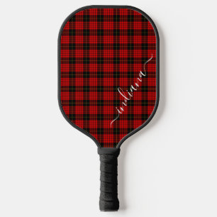 Persaonalized Script Tartan Plaid Rustic Red Black Pickleball Paddle