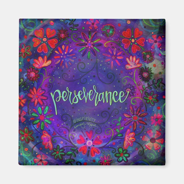 Perseverance Purple Floral ONE WORD Inspirivity Magnet (Front)