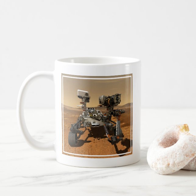Perseverance Rover Operating On Surface Of Mars. Coffee Mug (With Donut)