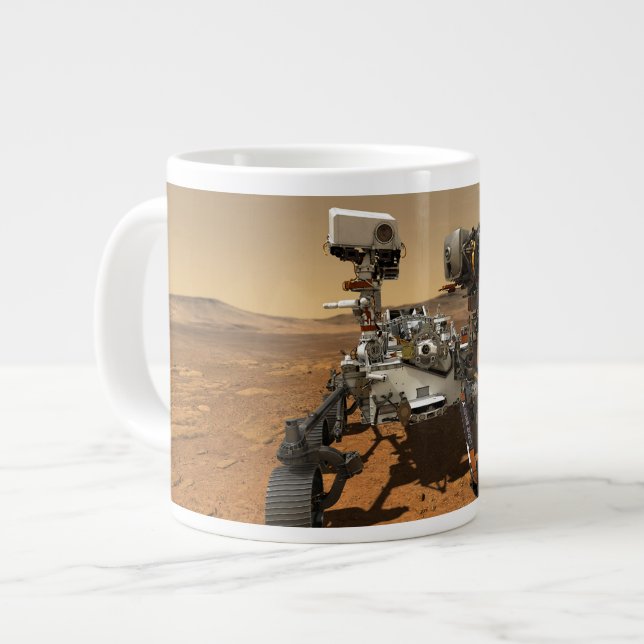 Perseverance Rover Operating On Surface Of Mars. Large Coffee Mug (Front Left)