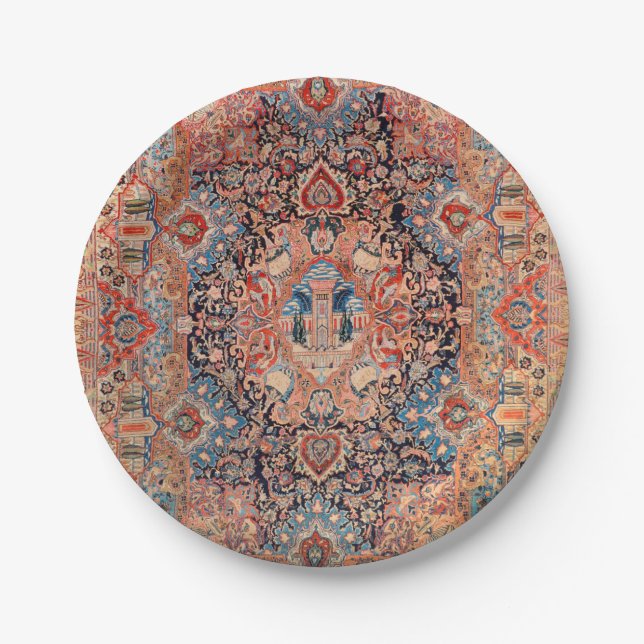 Persia Carpet Black Blue Red  Paper Plate (Front)