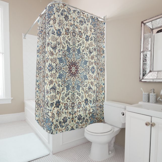 Persia Dusty Blue Grey Grey Accent  Shower Curtain (In Situ)