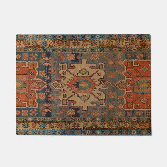 Persia Heriz Orange Blue Green  Doormat (Front)