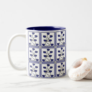 Persian Asian Floral Blue Flowers Pattern Two-Tone Coffee Mug