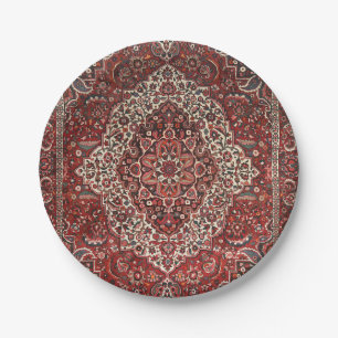Persian Bakhtiari Deep Dark Red Tan  Paper Plate