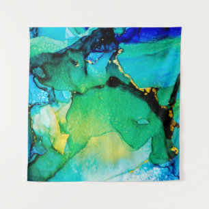 PERSIAN BLUE, chartreuse green. Very beautiful art Tapestry