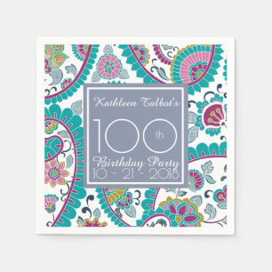 Persian Boteh Paisley 100th Birthday Party Paper N Napkin