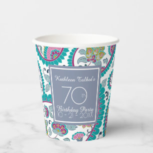 Persian Boteh Paisley 70th Birthday Party Paper C Cups