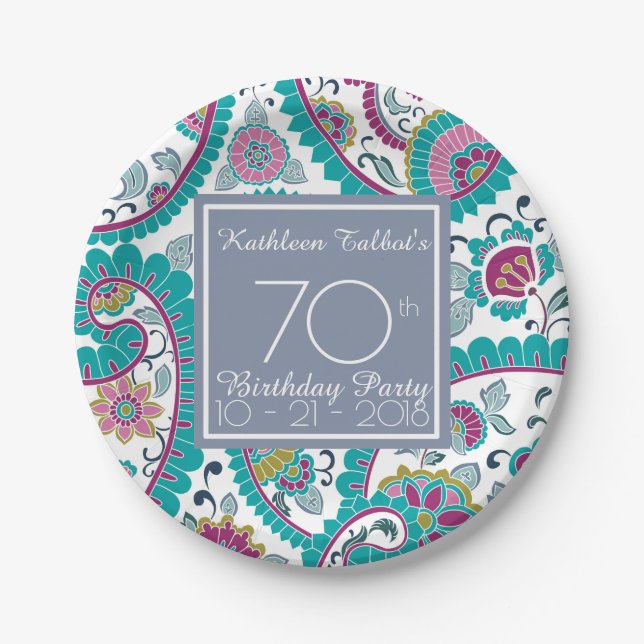 Persian Boteh Paisley 70th Birthday Party Paper P Paper Plate (Front)