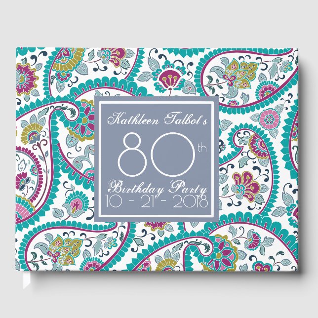 Persian Boteh Paisley 80th Birthday Party Guest B Guest Book (Front)