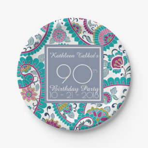 Persian Boteh Paisley 90th Birthday Party Paper P Plate