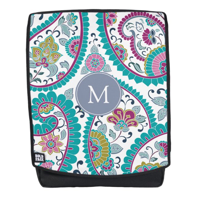 Persian Boteh Paisley Pattern Monogram Backpack (Front)