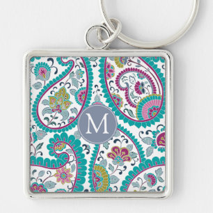 Persian  Boteh Paisley Pattern Monogram S Keychain