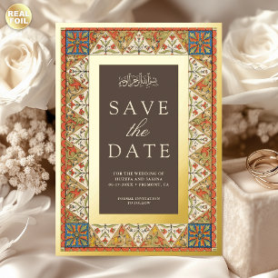 Persian Brown Muslim Wedding Save the Date Gold