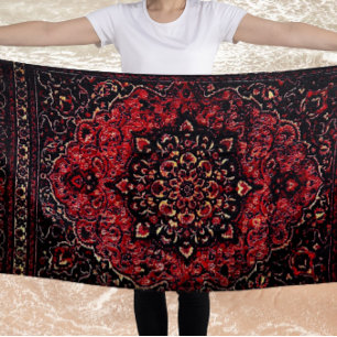 Persian carpet design in rose tinted field beach towel