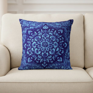 Persian Carpet–Inspired Printed blue Cushion