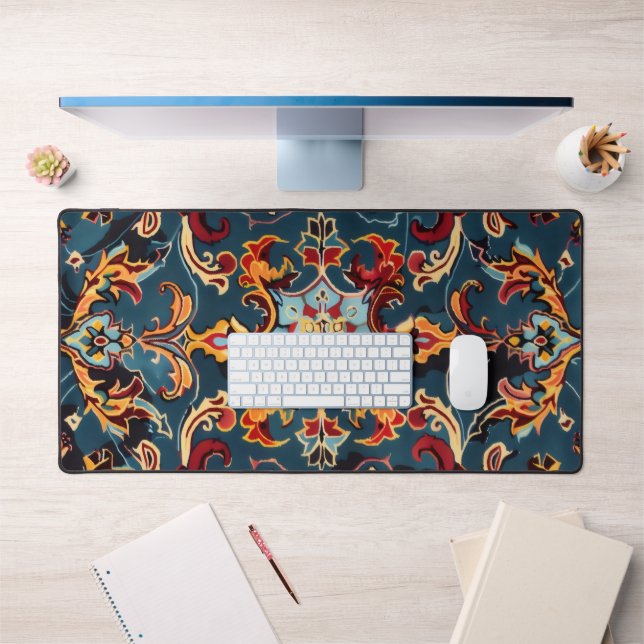 Persian Carpet Intricate Blue Design Desk Mat (Office 1)