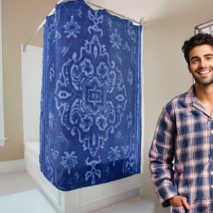 Persian carpet look in blue shower curtain