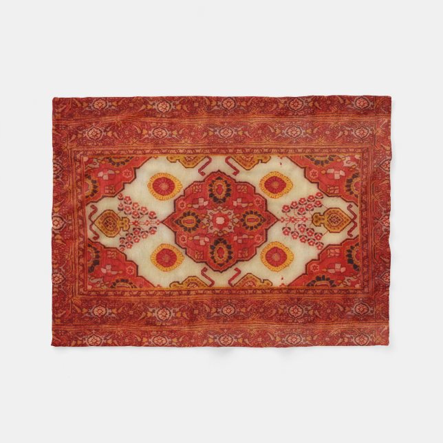 Persian carpet look in copper colour fleece blanket (Front (Horizontal))